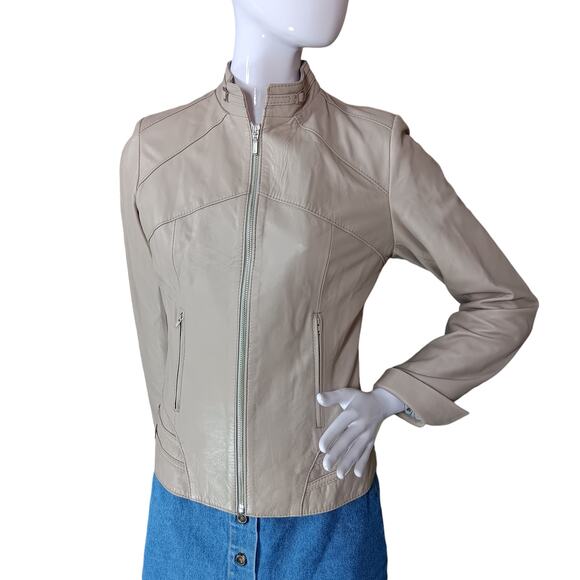 Savidys Moto Leather Jacket Gray Size Small Full Zipper Slit Cuffs Full Lining